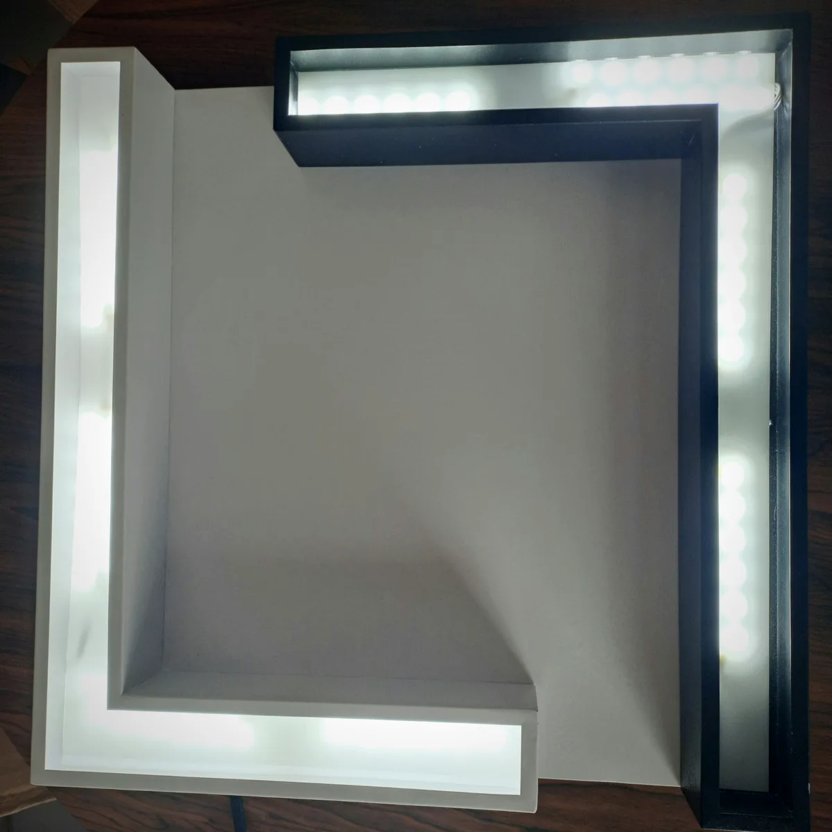 Corner L LED panel light switched on