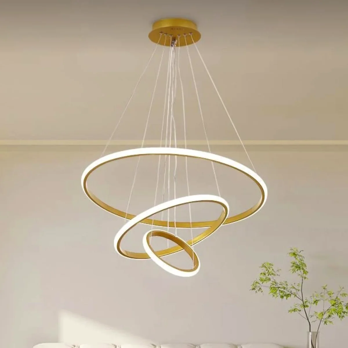 Gold spiral three-ring LED chandelier